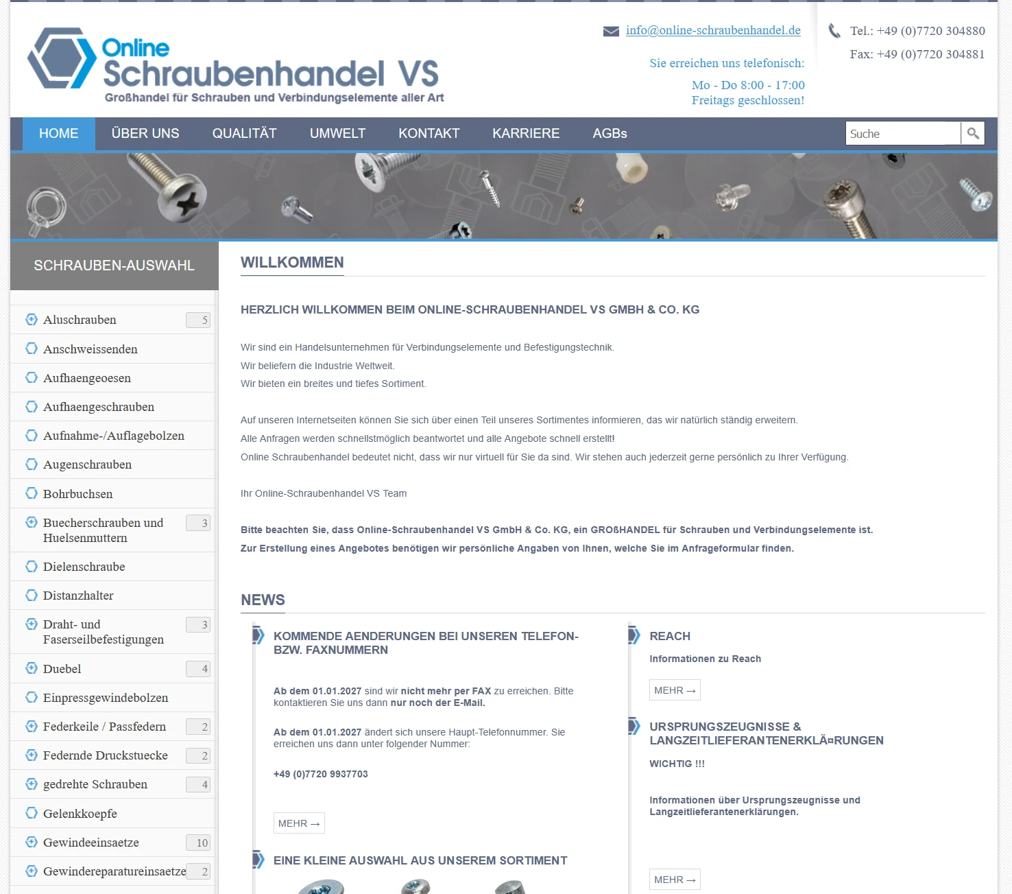 Online Schraubenhandel — website screenshot
