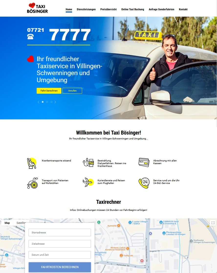 Taxi Bösinger — website screenshot
